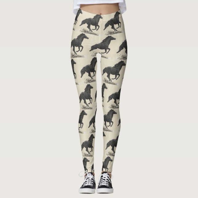 Galloping Black Horse Leggings (Vorderseite)
