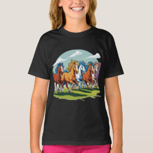 Galloping Cartoon Horses - Animated Herd T-Shirt