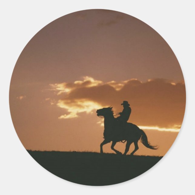 Galloping Cowboy-Silhouette Runder Aufkleber (Vorderseite)