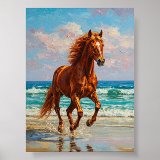 Galloping Horse by Sea | Oil Painting Art Poster