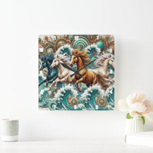 Galloping Horses Waves Quadratische Wanduhr