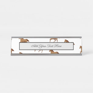 Galloping Mustang Horse Brown Wasserfarbenmalerei Schreibtischnamensplakette