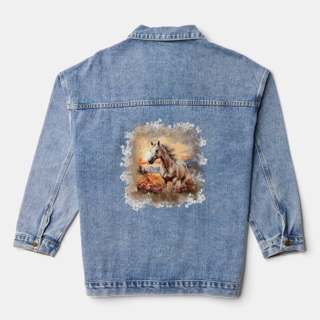 Galloping Pferd Sunset Denim Jacket Jeansjacke (Rückseite)
