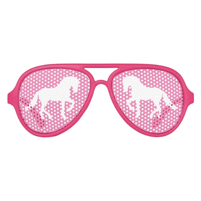Galloping Pferde Niedliches Rosa Pferdereiter Part Partybrille (Vorderseite)