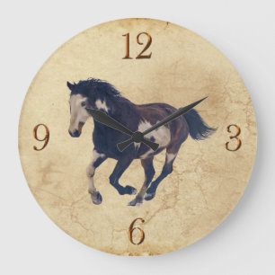 Galloping Pinto American Paint Stallion Horse Große Wanduhr