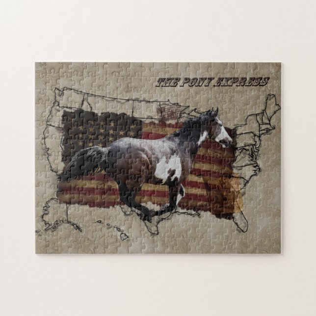 Galloping Pinto Paint USA Pony Express Pferd (Horizontal)
