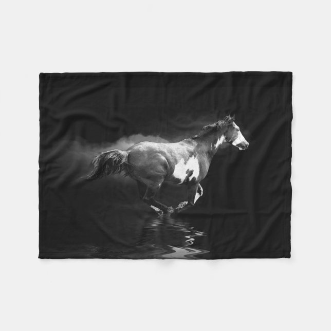 Galloping Pinto Pferd und Rauch Fleecedecke (Vorderseite (Horizontal))