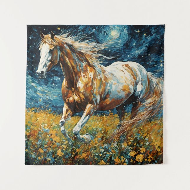Galloping Pinto Stallion Van Gogh Wandteppich (Vorderseite)