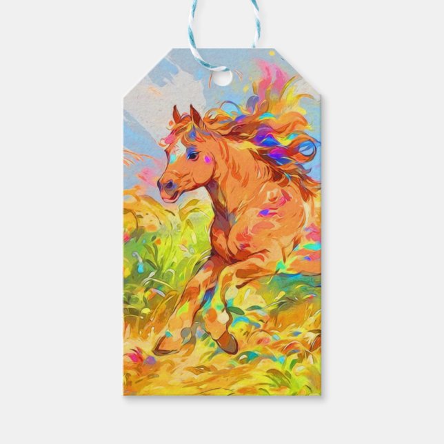 Galloping Pony - Kinderbuch Kunst Geschenkanhänger (Vorderseite)
