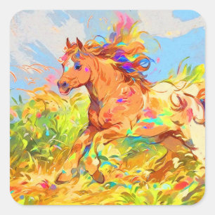 Galloping Pony - Kinderbuch Kunst Quadratischer Aufkleber