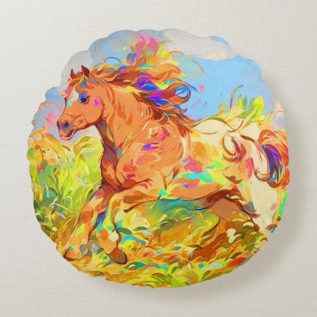 Galloping Pony - Kinderbuch Kunst Rundes Kissen (Vorderseite)