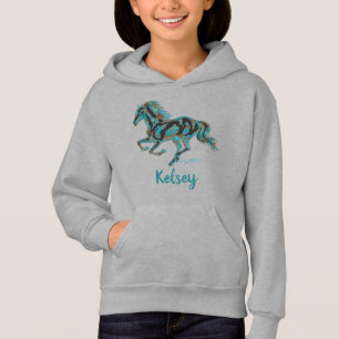 Galloping Türkis Pferd Silhoutte Hoodie