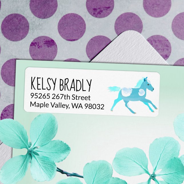 Galloping Türkise Pony Rücksendeadresse (turquoise light blue galloping pony address label sticker return address mailing ponies)