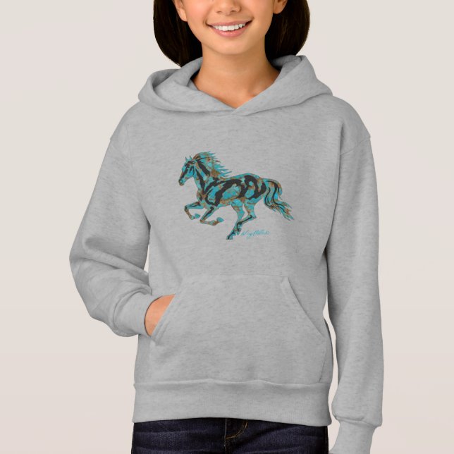 Galloping Turquoise Horse Silhouette Hoodie (Vorderseite)