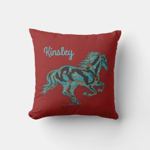Galloping Turquoise Horse Throw Kissen