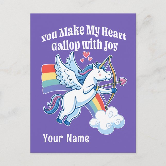 Galloping Unicorn Cupid’s Love Magic  Postkarte (Vorderseite)