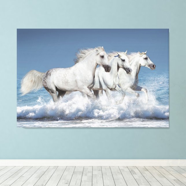 Galloping weiße andalusische Pferde Leinwanddruck (Insitu (Holzboden))
