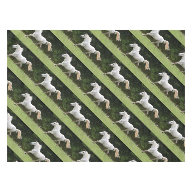 Galloping Weißes Pferd Tischdecke (Vorderseite (Horizontal))
