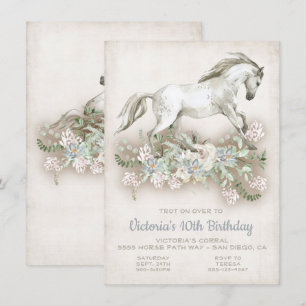 Galloping White Horse Anniversaire Fête Invitation