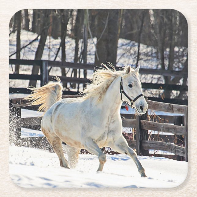 Galloping White Horse Rechteckiger Pappuntersetzer (Vorderseite)