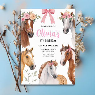 Galopp auf über Florale Pferde & Schleifen Geburts Einladung