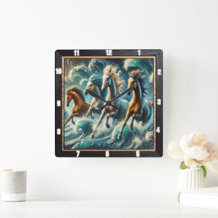 Galopp Pferde Kunst, Dichtung und Musik Quadratische Wanduhr