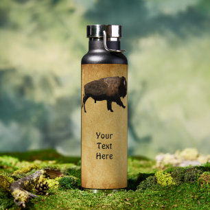 Galoppierende Bisons auf altem Papier Trinkflasche