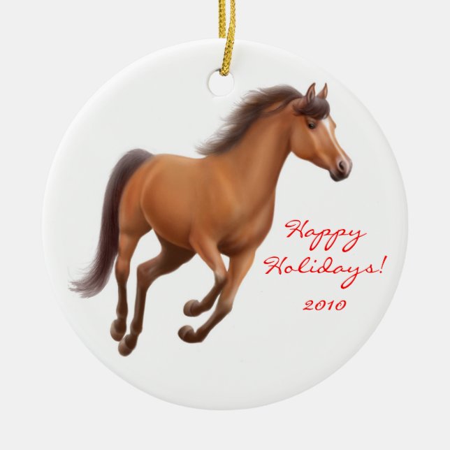 Galoppierende Buchtthoroughbred-Pferdeverzierung Keramikornament (Vorne)