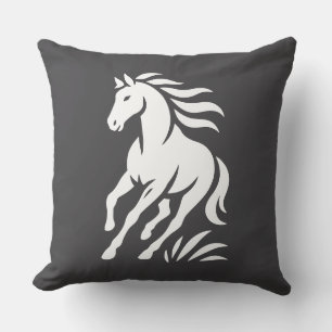 Galoppierende Pferd-Tiersilhouette Grau und Weiß Kissen