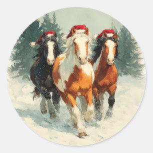 Galoppierende Pferde Weihnachtsaufkleber Runder Aufkleber