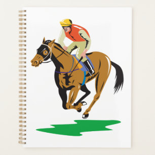Galoppierender Jockey beim Pferderennen Planer