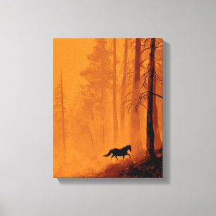 Galoppierendes Pferd Blaze Orange Wald Kunst Leinwanddruck