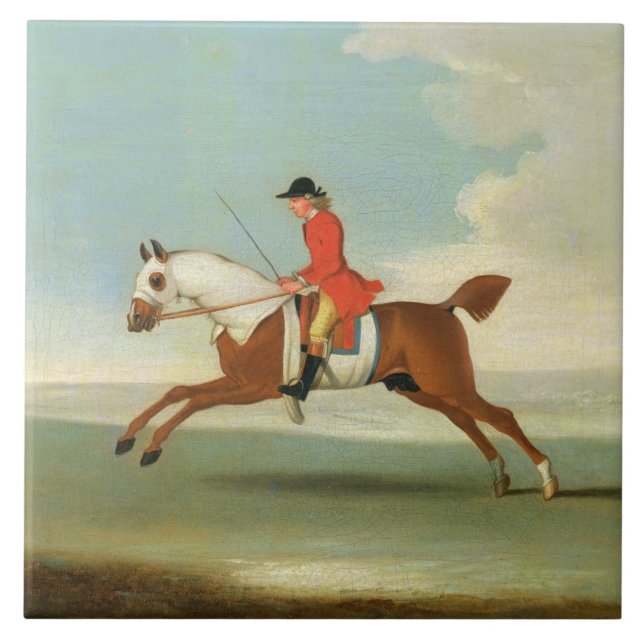 Galoppierendes Rennpferd und angebrachter Jockey Fliese (Vorderseite)