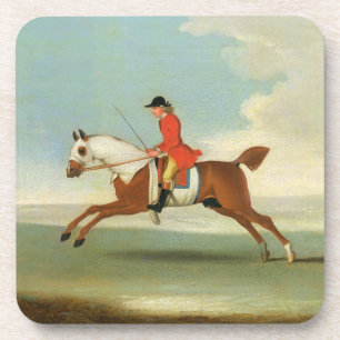 Galoppierendes Rennpferd und angebrachter Jockey Getränkeuntersetzer