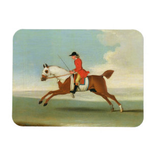 Galoppierendes Rennpferd und angebrachter Jockey Magnet