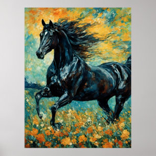 Galoppierendes schwarzes Ross Poster
