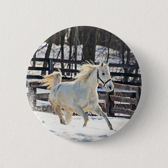 Galoppierendes weißes Pferd Button (Vorderseite)
