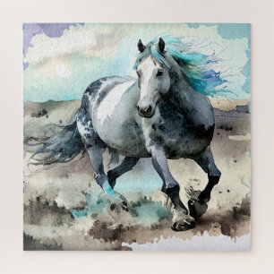 Galoppierendes Zugpferd Aquarell
