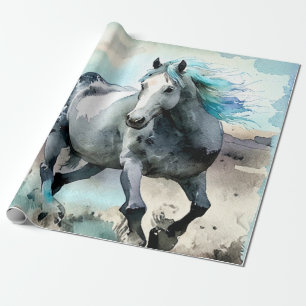 Galoppierendes Zugpferd Aquarell Geschenkpapier