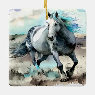 Galoppierendes Zugpferd Aquarell  Keramikornament