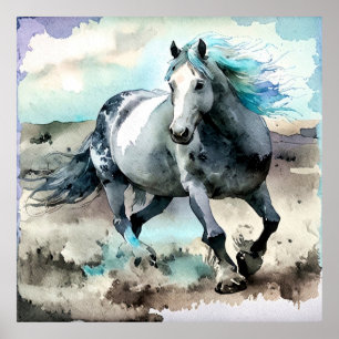 Galoppierendes Zugpferd Aquarell Poster