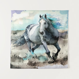 Galoppierendes Zugpferd Aquarell Wandteppich