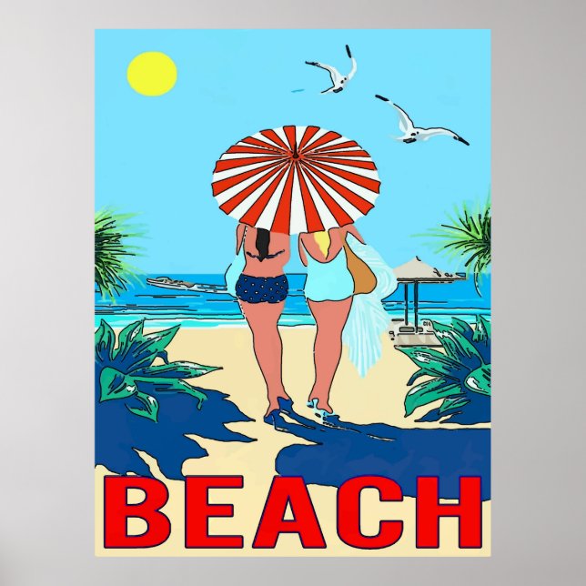 Gals on Beach Poster (Vorne)
