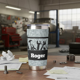 Galvanized metal with toolbox personalized thermobecher