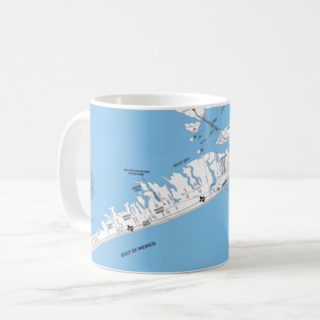 Galveston Beach Map Mug Kaffeetasse (Vorderseite Links)