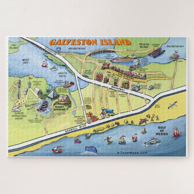 Galveston Texas Cartoon-Karte (Horizontal)