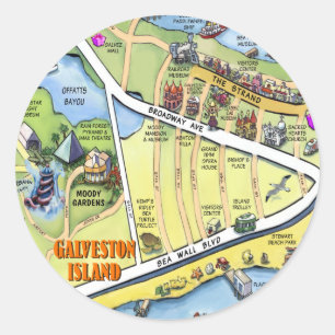 Galveston Texas Cartoon-Karte Runder Aufkleber