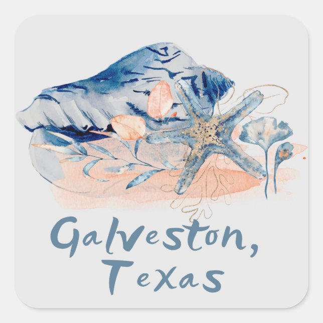 Galveston Texas Seashells Quadratischer Aufkleber (Vorderseite)