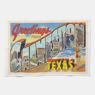 Galveston Texas TX Vintager Großbuchstabe Postkar Geschirrtuch