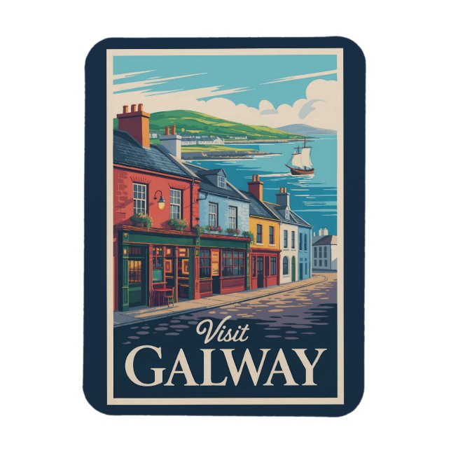 Galway Ireland Illustration Travel Art Vintag Magnet (Vertikal)
